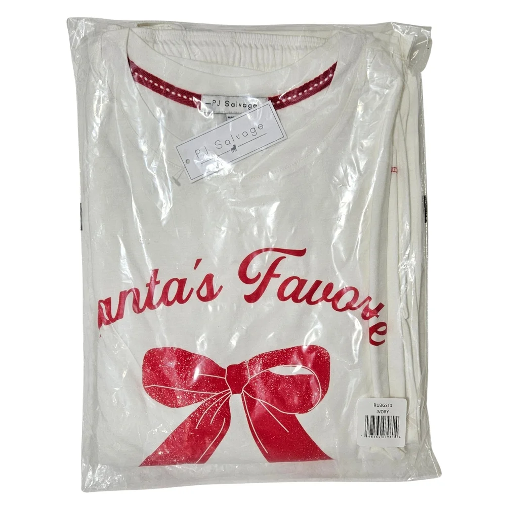 PJ Salvage Pajama Set Santa's Favorite Large, XL Ivory Red NWT 🎅